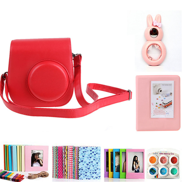 Accessories Kit for Fujifilm Instax Mini 8/8+/8s/9 w/Camera Case/Strap/Selfie Mirror/Filter/Album/Corner Sticker/Sticker/Pen etc: Gold