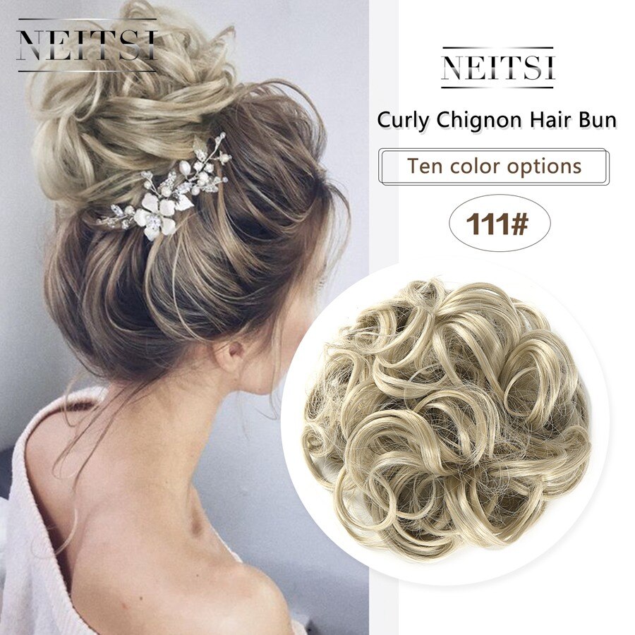 Neitsi Synthetic Bun Extensions Curly Messy Bun Hair Scrunchies Chignons Wedding Hair Piece For Women and Kids: 111