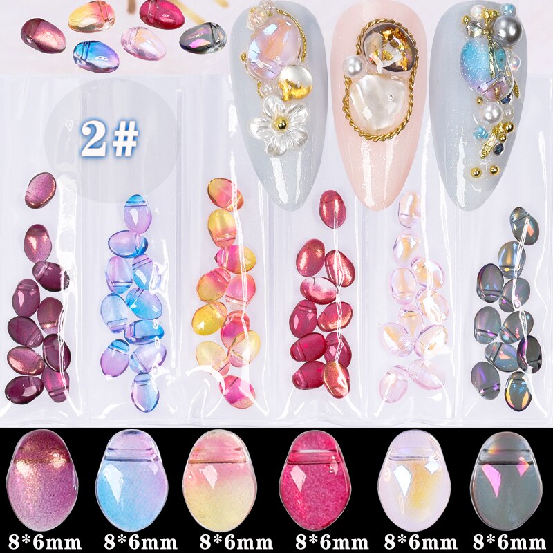 60 unids/pack 3D Oval redondo ojo de gato Cymophane claro de ámbar joya acrílico arte de uñas de diamante de imitación gemas decoración manicura puntas DIY: GZS02