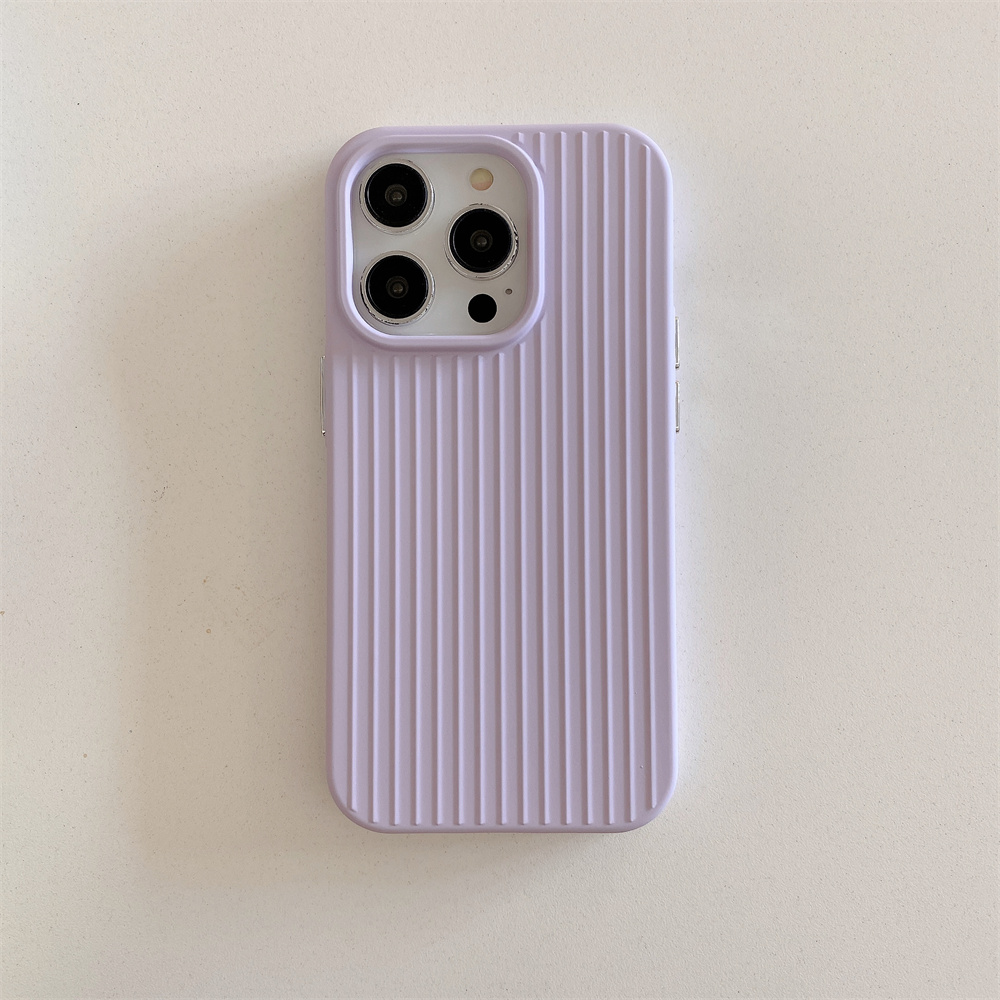 Macaron Cream Solid Color Premium Cute Phone Case For iPhone 15 14 13 12 11 Stylish Stripe Simple Slim Protection Cover: ABS / Light purple