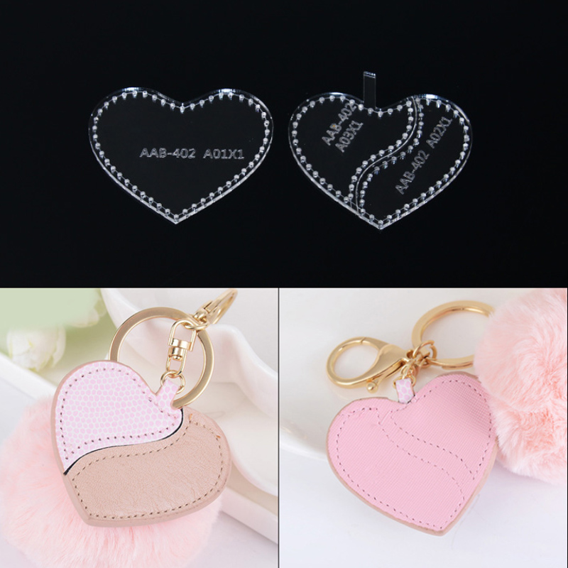 1pc Acrylic Template Love Heart-shaped Couple Pendant Keychain Pendant DIY Drawing Sample for Homemade Leather Handcrafts