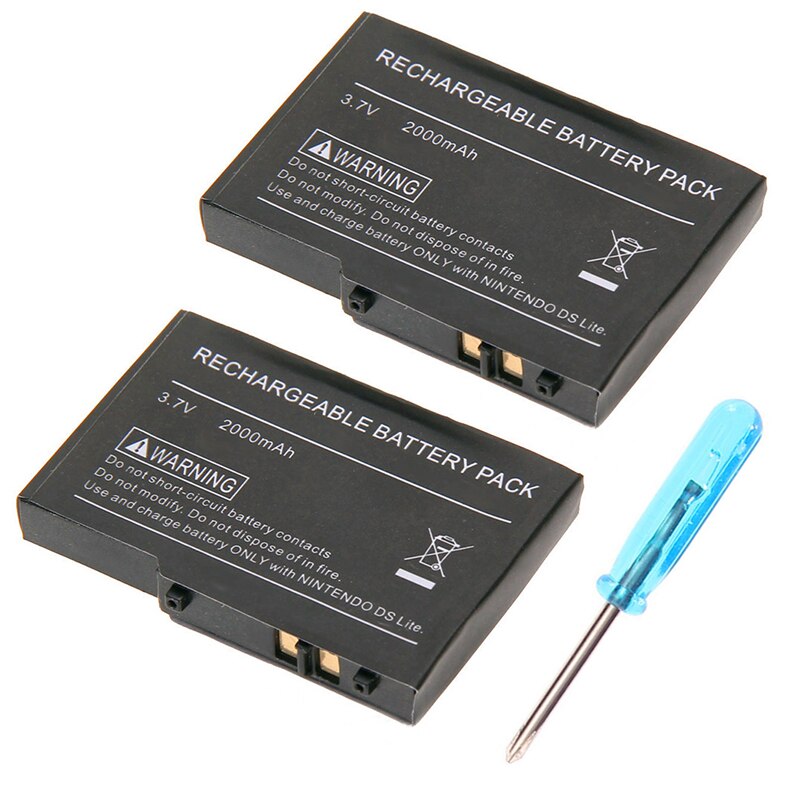 2pc 2000mAh 3.7V Rechargeable Lithium-ion Battery For Nintendo DS Lite NDS NDSL Replacement Battery Pack With Mini Screwdriver