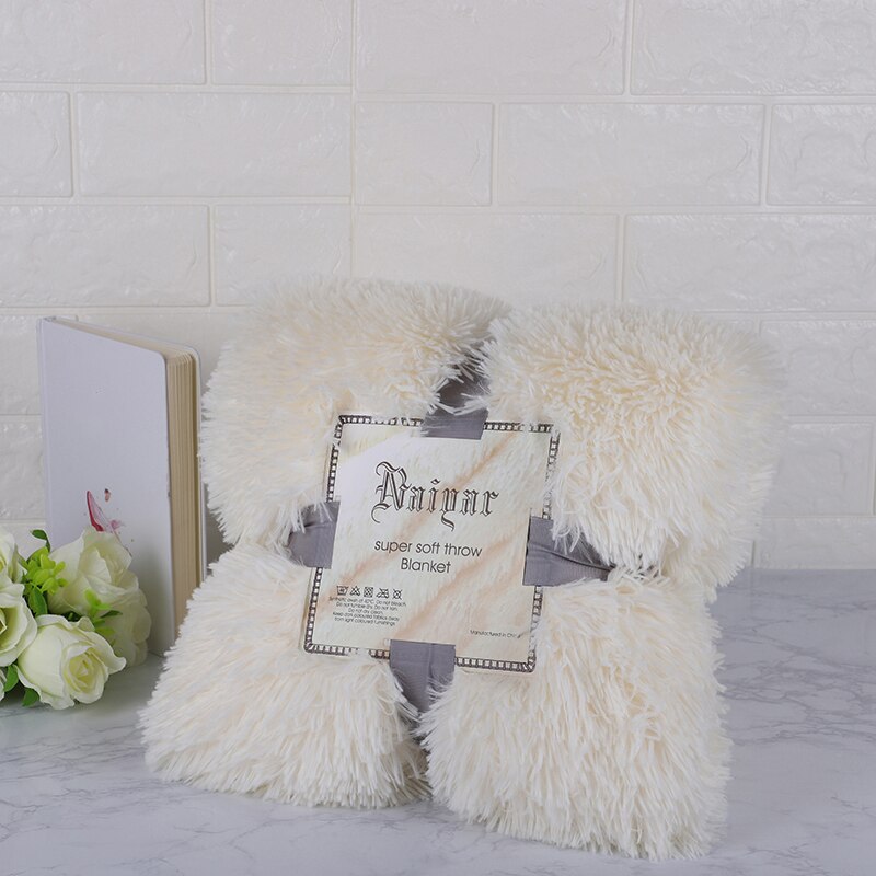 Couverture en fourrure douce couverture longue Shaggy floue fausse fourrure couverture canapé lit canapé couvertures confortable avec Sherpa moelleux: beige / 120-80cm