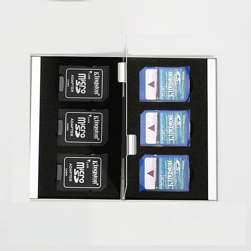 6 in 1 Aluminium Opbergdoos Tas Memory Card Case Wallet Grote Capaciteit Voor 6 * Sd-kaart