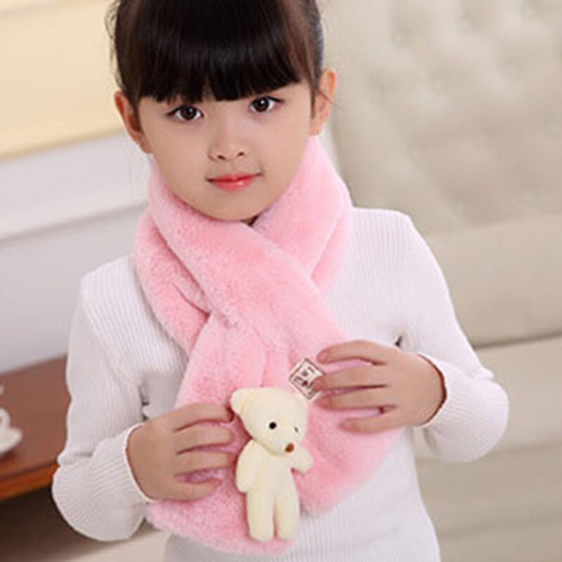 Écharpe en peluche pour enfants, automne et hiver, imitation poils de lapin, couleur pure, pour bébés garçons et filles, petit ours, chaud