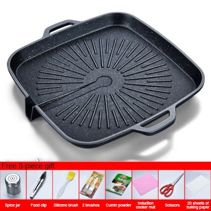Barbecue Plate Korean Style Maifan Stone BBQ Pot Without Oil Fume Outdoor Picnic Non-Stick Cooker Iron Plate BBQ Plate: NO-14