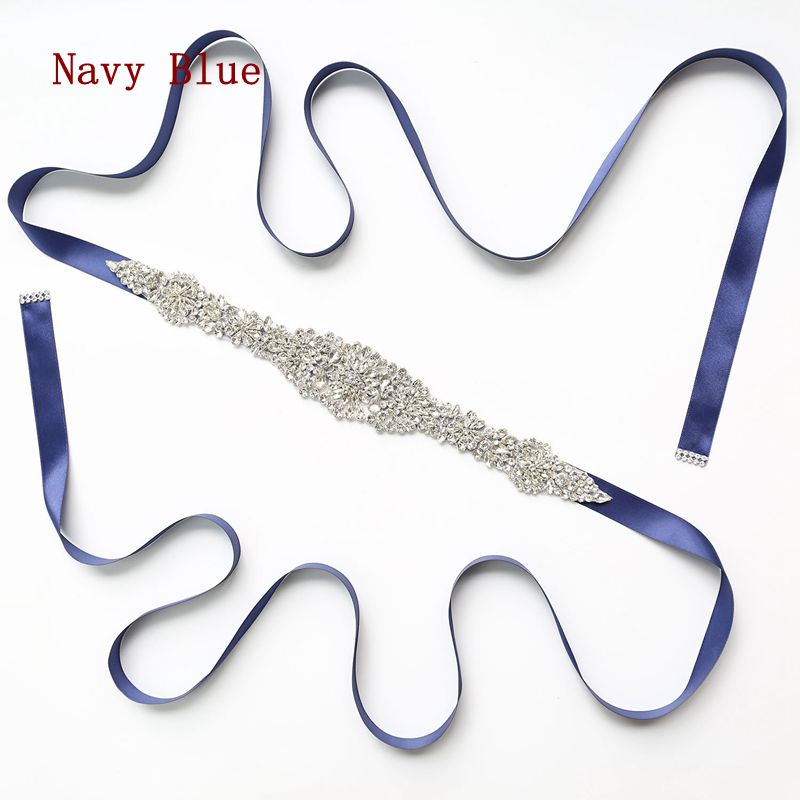 Stil rhinestone bryllup bånd bælte tilbehør brud brudepige brude sashes bælter til brudekjole på lager: Marine blå