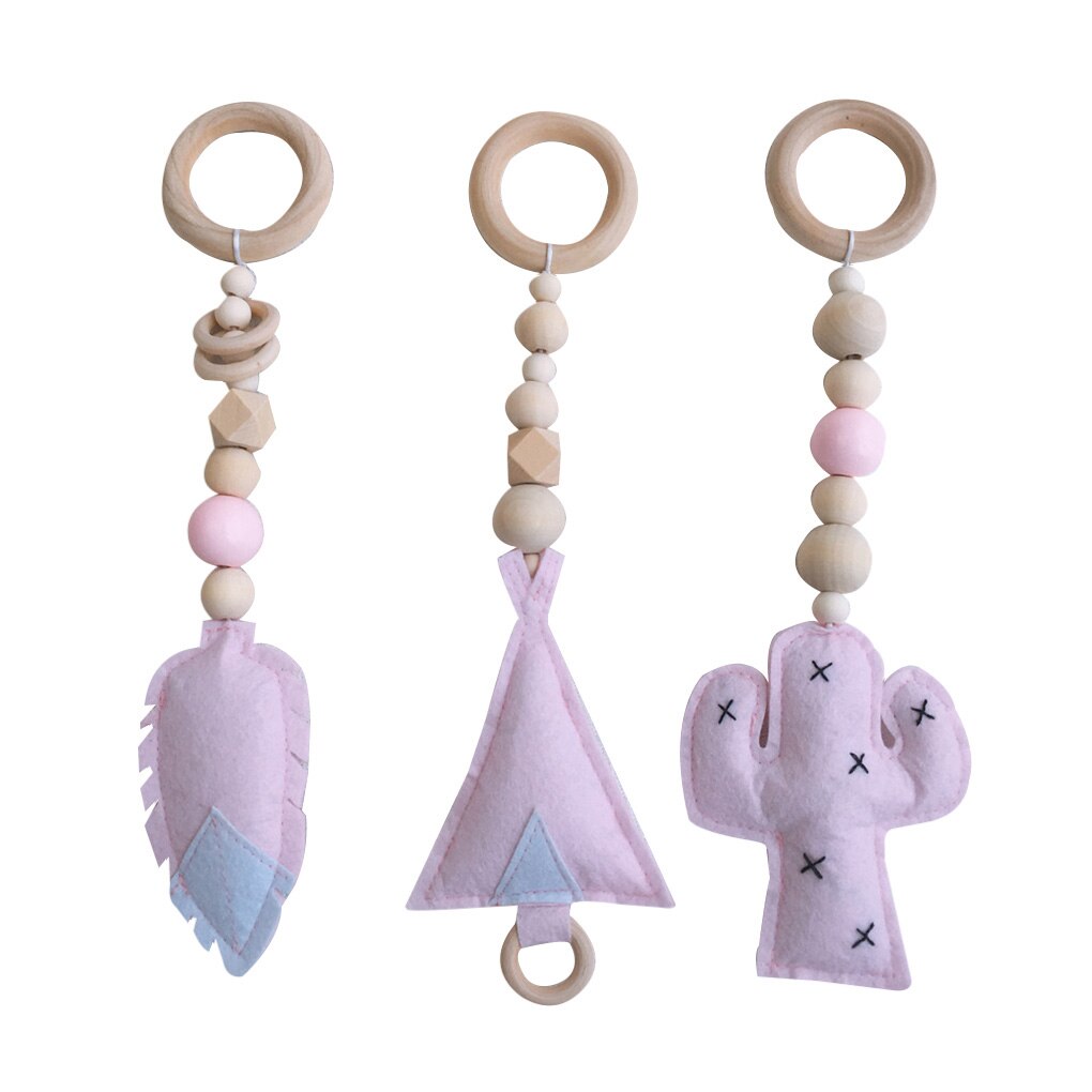 3 unids/set juguetes del bebé, estilo nórdico de madera sonajero perlas anillo gimnasio cochecito de juguete juguetes bebé recién nacido: B2