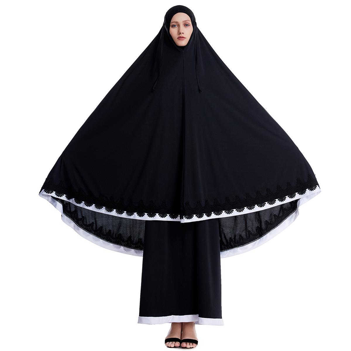 Ramadan kvinnor 2 delar muslimsk bönset khimar abaya overhead hijab+kjol heltäckande islam kläder mellanöstern gudstjänst: Stil 2 svart