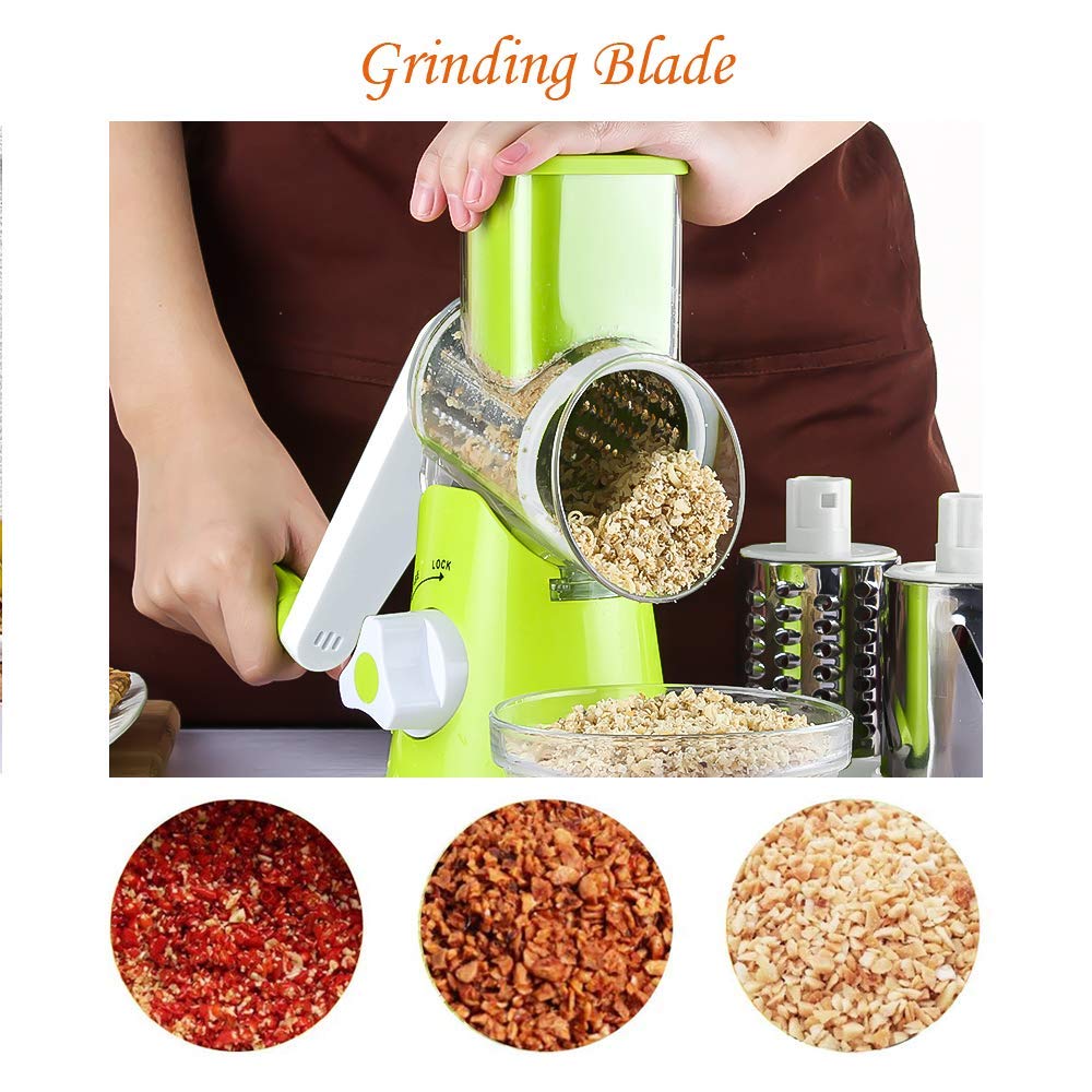 Vegetable Slicer Cheese Grater Rotary Rotary Drum Grater 3-Blades Manual Vegetable Mandoline Chopper with Suction Cup