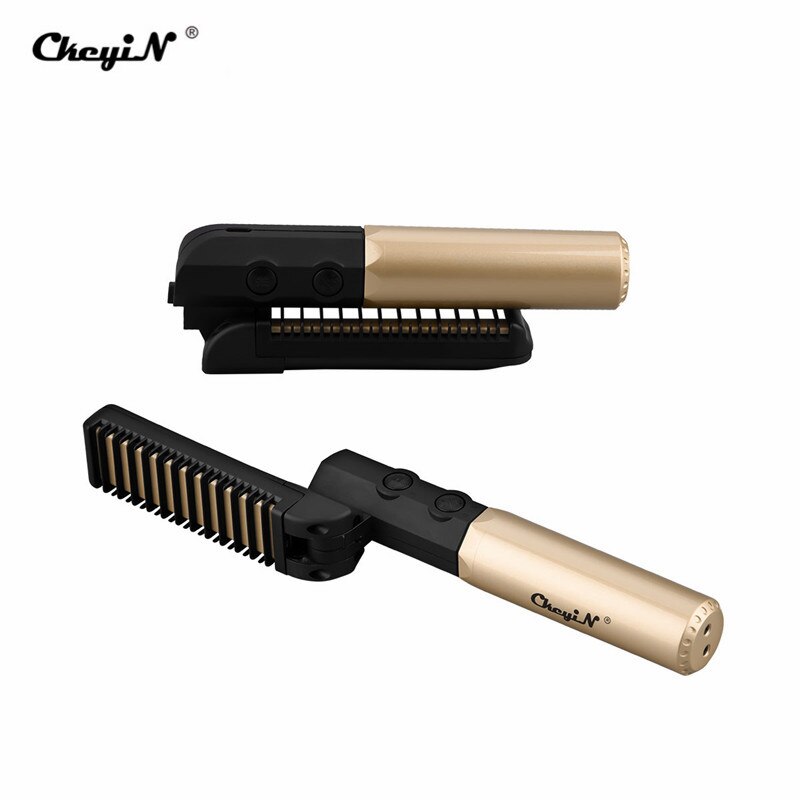 Peine alisador de barba plegable para hombre, plancha de pelo con vibración inalámbrica, cepillo eléctrico para alisar, Peinador rápido 45