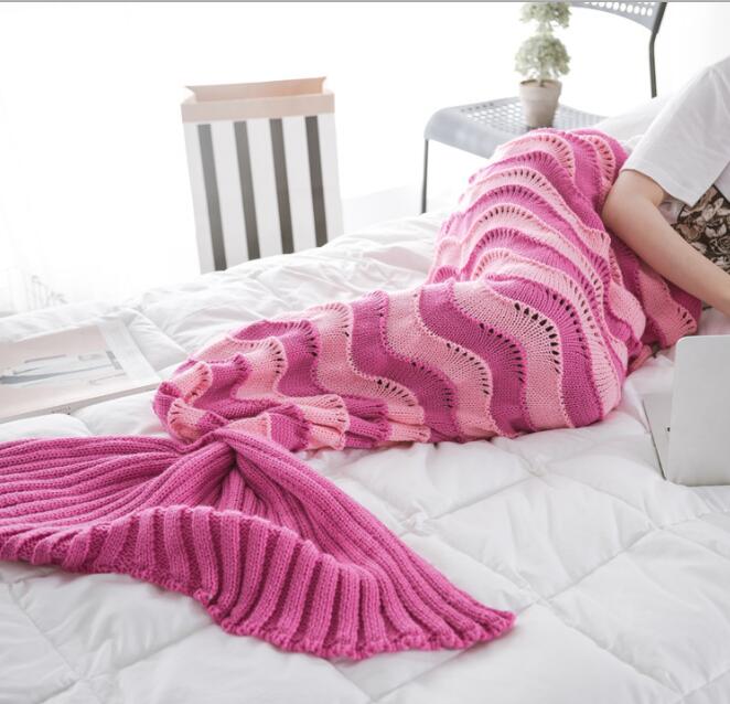 Havfruehale voksen dikromatisk strikket tæppe tæppe kaste tegneseriebetræk strand rejse seng sofa brug  fg482