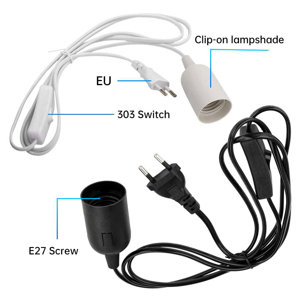 Cables de cable de alimentación de 1,8 m, soporte de Base de casquillo de bombilla E27, soporte de Base de lámpara de dientes completos con cable de interruptor para lámpara colgante de accesorio de bombillas Led