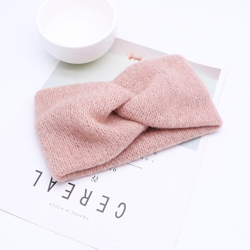 Donarsei Korea Winter Breite betroffen Kreuz Stirnband Für Frauen Einfarbig Elastische Yoga Turban Verband Bandanas Haarbänder: Stil 3 Rosa