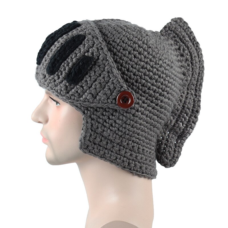 Skullies Beanie Roman Knight Topless Knit Hat Autumn Winter Gladiator Mask Cap Handmade Wild Knitted Male Hat