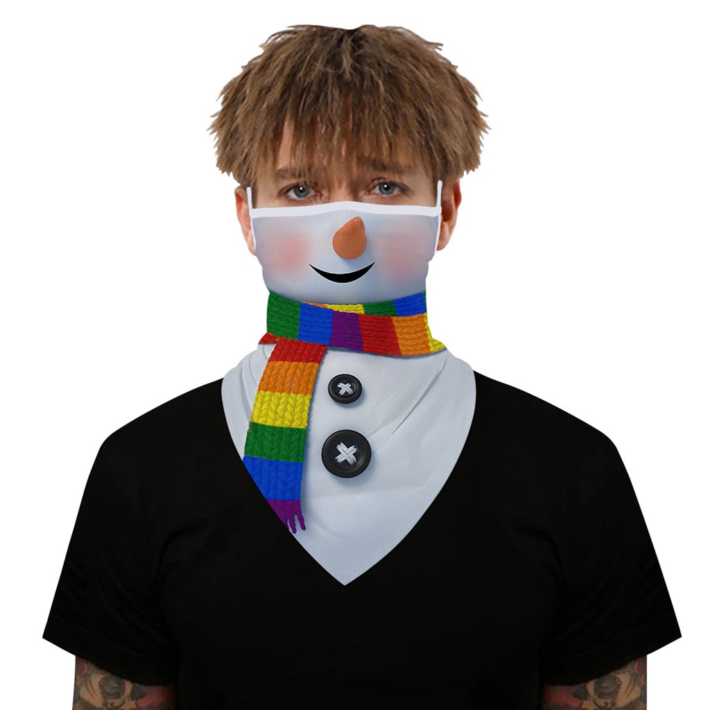 25# 1pc Snowman Santa Claus Party Mask Scarf Merry Christmas Print Seamless Ear Mask Sports Scarf Neck Tube Face Riding Masks