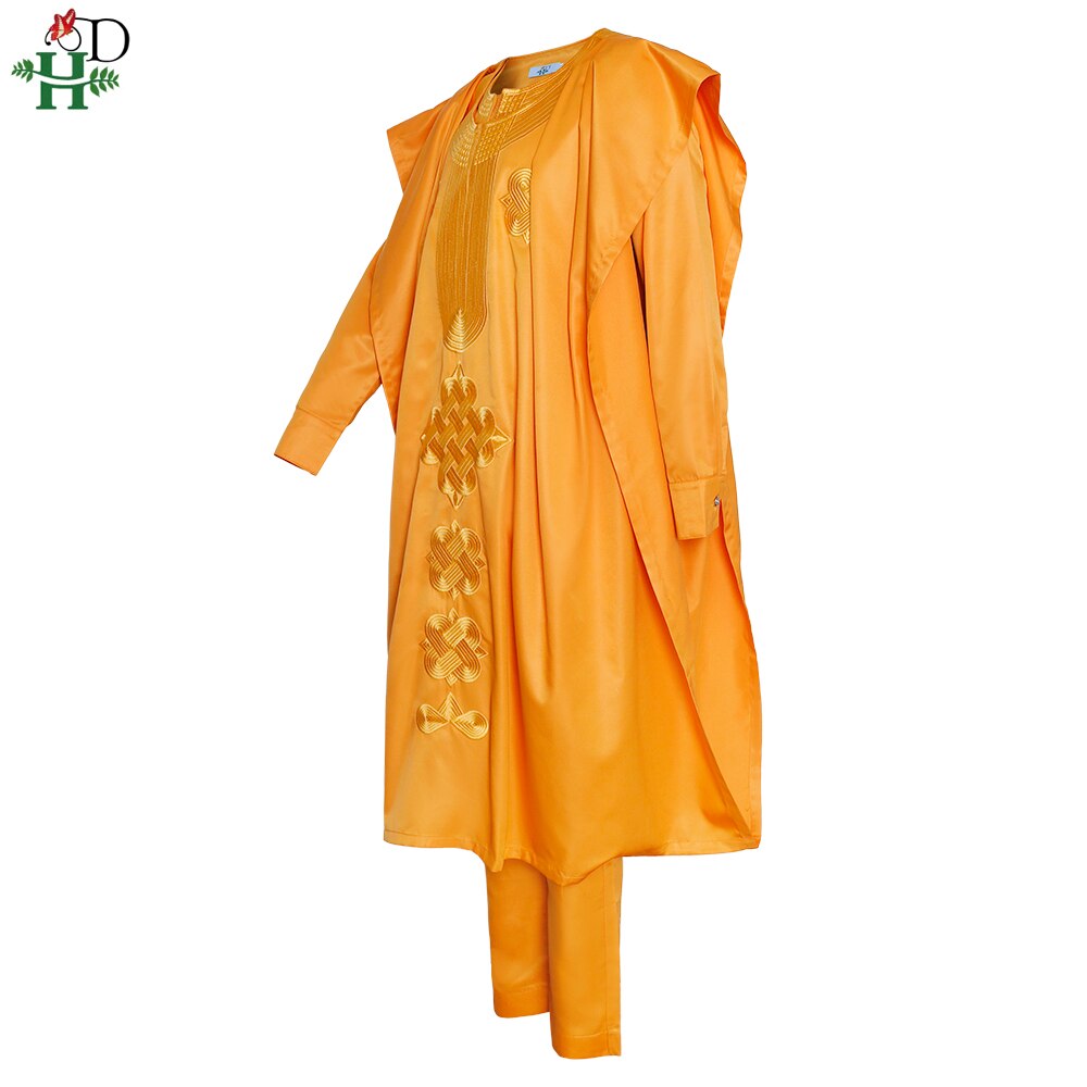 H & d 2021 nova roupa dos homens africanos agbada roupa kaftan wear 3 peças conjunto para o homem mangas compridas camisa ancara calça boubou terno