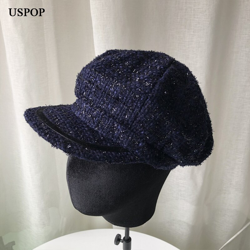 USPOP Neue frühling Kappen frauen Hand gemacht Tweed achteckige hüte weibliche achteckige kappe zeitungs kappen Hütte