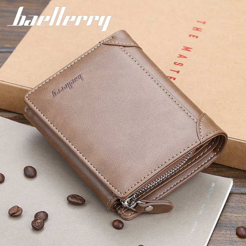 Trois fois hommes court portefeuille à deux volets porte-cartes pour hommes décontracté Portable porte-monnaie Pu cuir mâle pochette