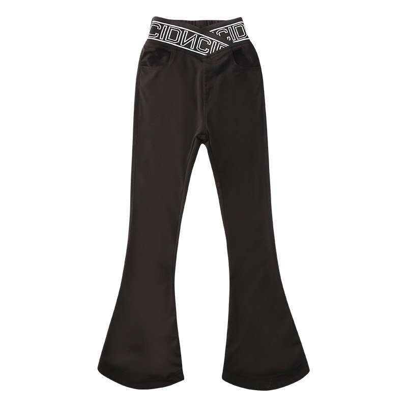 Pantalones acampanados para niña y niño, pantalones ajustados negros con letras de cintura elástica, ropa informal coreana para adolescentes de 5 a 14 años, primavera 2022