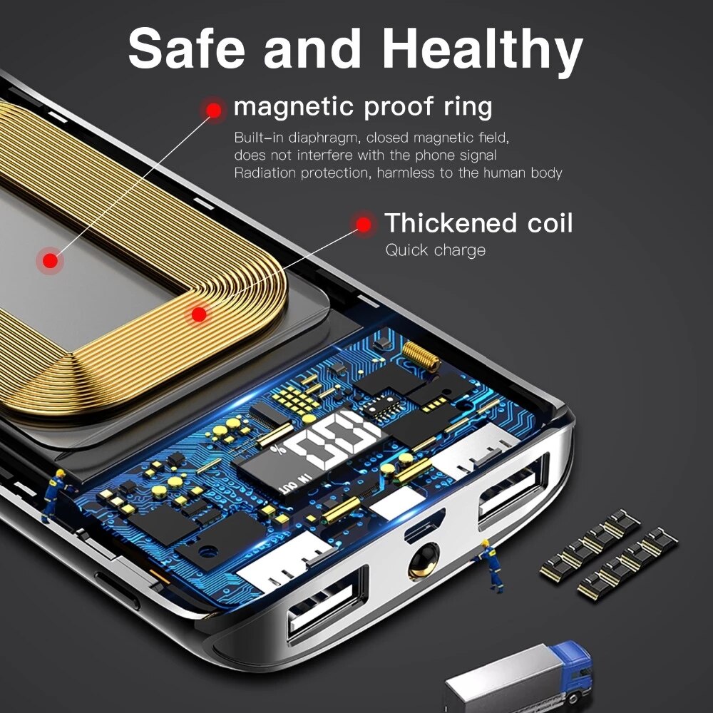 50000Mah Power Bank Externe Batterij Bank Ingebouwde Draadloze Oplader Powerbank Draagbare Qi Draadloze Oplader Voor Iphone 8 samsung