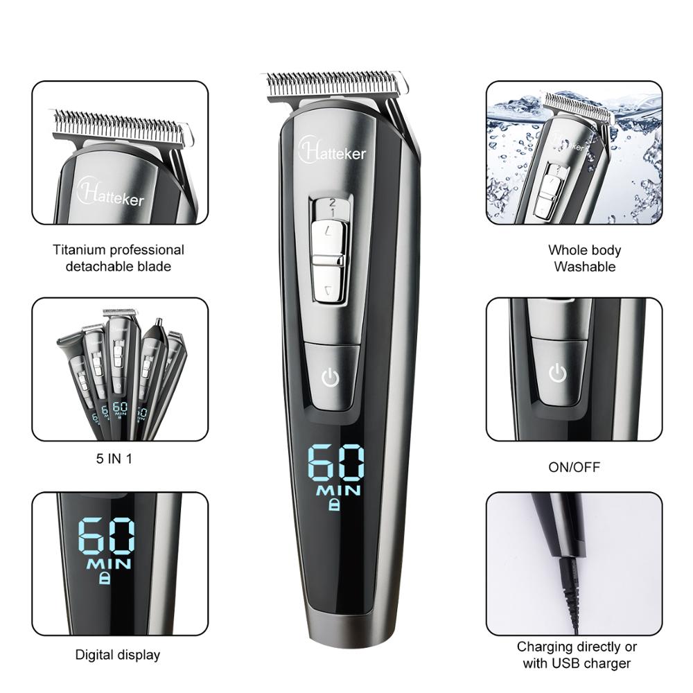 Hatteker 5 In1 Professionele Tondeuse Elektrische Haar Snijmachine Waterdicht Tondeuse Baard Trimer Mannen Body Kapsel