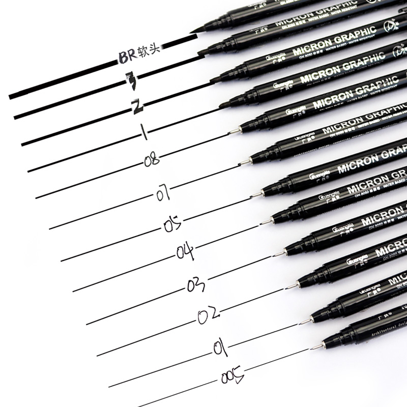Pigment Liner Ink Paint Brush Marker Pen 0.05 0.1 0.2 0.3 0.4 0.5 0.6 0.8 Different Tip Black Fineliner Sketching Brush Pen Pens