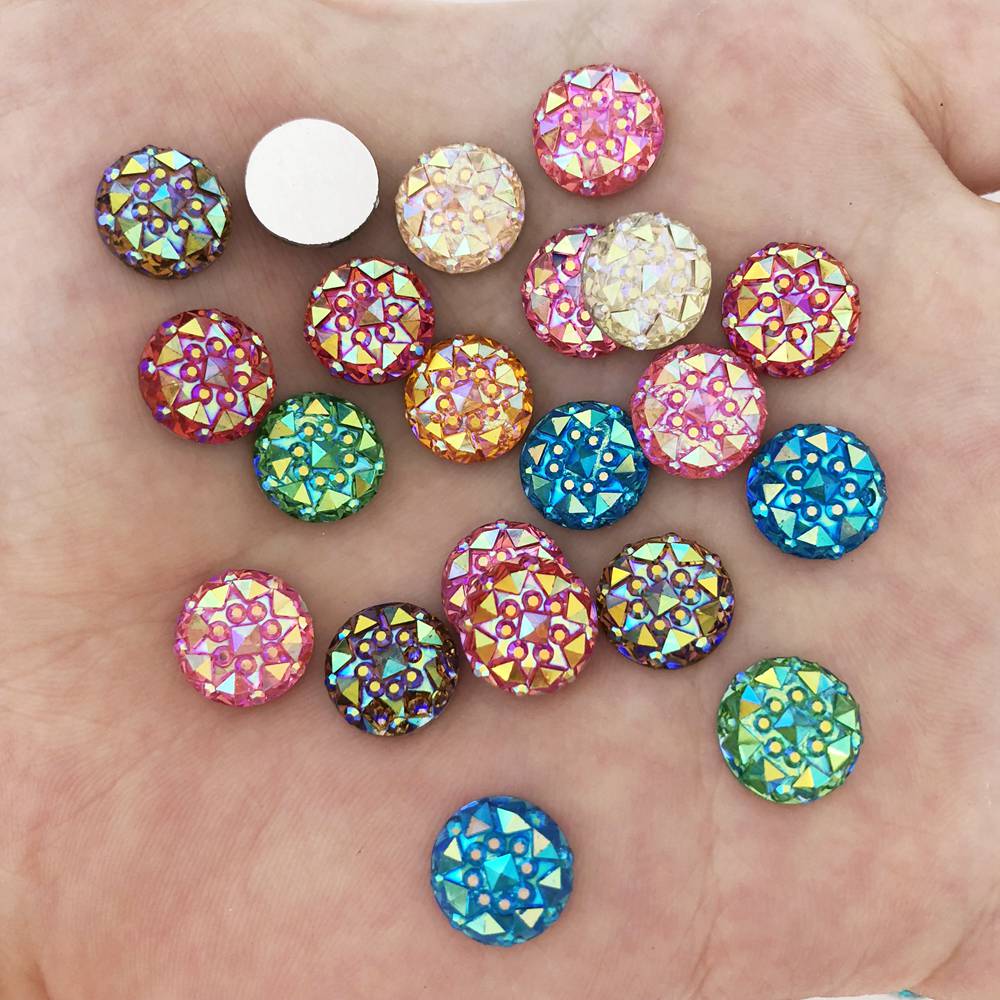 Mezcla de resina AB, 10mm, diamantes de imitación redondos con reverso plano, manualidades para álbum de recortes para niños/boda F288, 50 Uds.