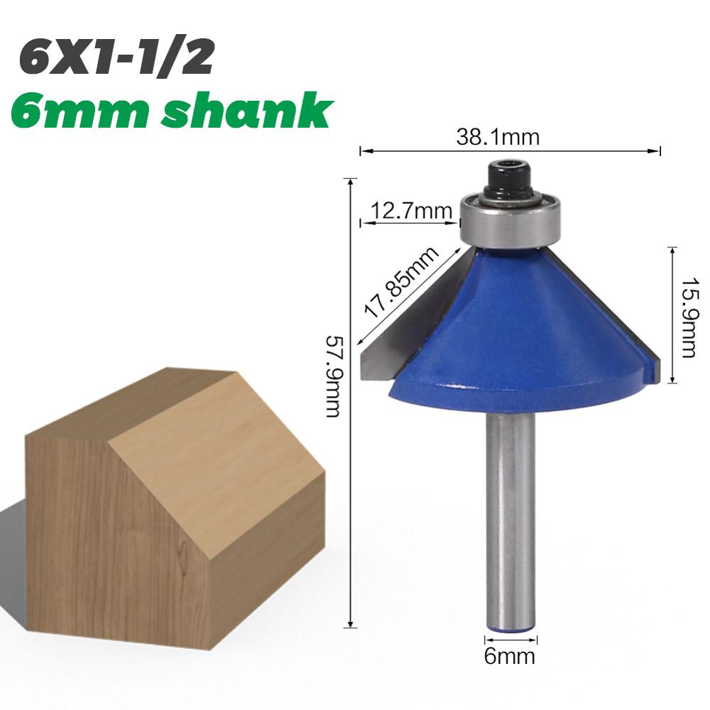 1pc 45Degree Chamfer & Bevel Edging Router Bit - 1/4" Shank 6mm shank- RCTwoodworking cutter woodworking bits: 6mm X38.1mm