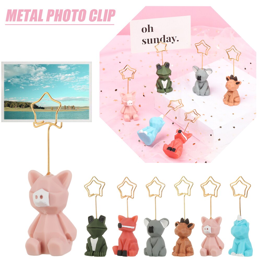 1pc Cute Animal Photo Paper Clip Holder Desk Name Card Memo Clip Wedding Favors Card Decoration Birthday Desk Accessories
