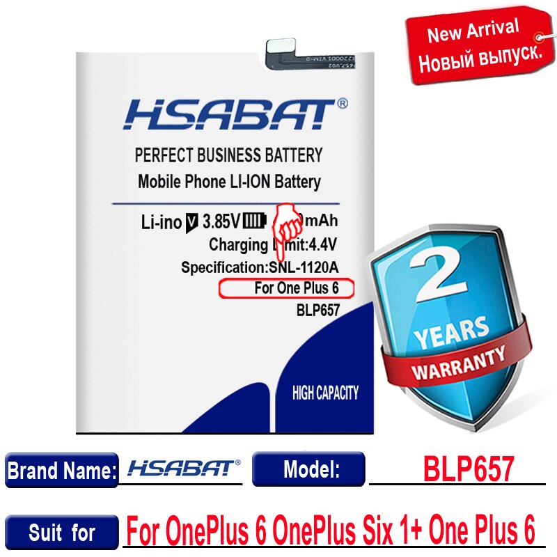 HSABAT BLP633 BLP637 BLP571 BLP597 BLP613 BLP607 BLP657 BLP685 Battery for Oneplus 1+ 1 + for one Plus 2 3 5 6 6T X 3T A3010: for one plus 6