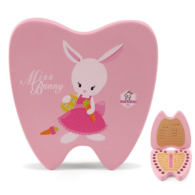 Child Girl Boy Teeth Collection Souvenirs Tooth Collection Box Wooden Baby Deciduous Commemorative Box: pink rabbit