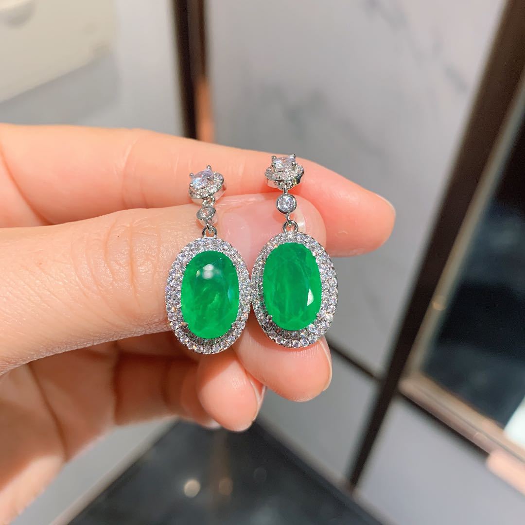 QTT Natürliche Smaragd Turmalin Stein Halskette Baumeln Ohrringe setzt Silber Farbe Oval Schmuck-einstellen Für Damen Mädchen Hochzeit