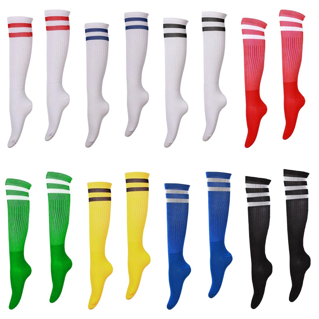 1 Pair Adult Striped Thicken Soccer Baseball Football Socks Over Knee ...