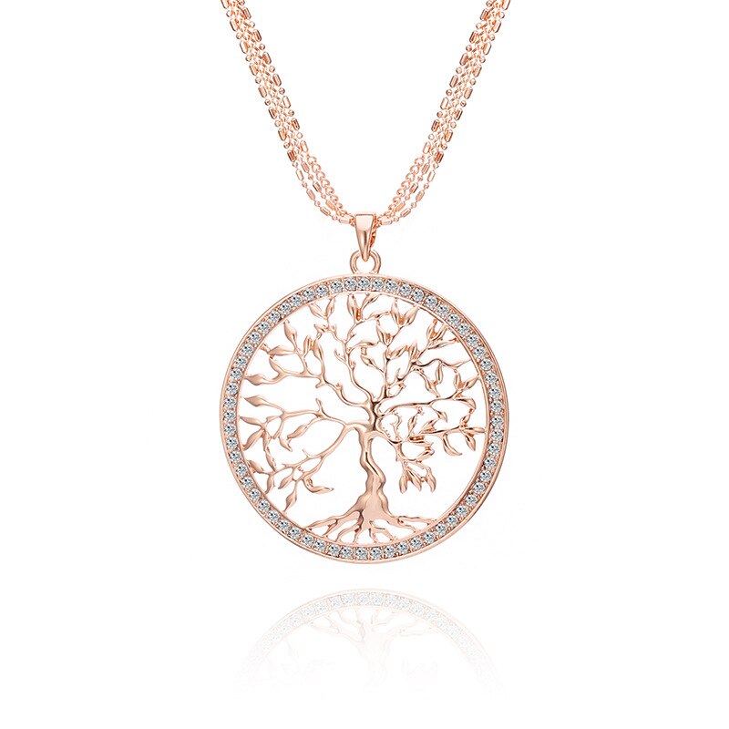 Tree of life Crystal Big Pendant Necklace Women 3 Colors Long Sweater Chains Necklace Jewelry