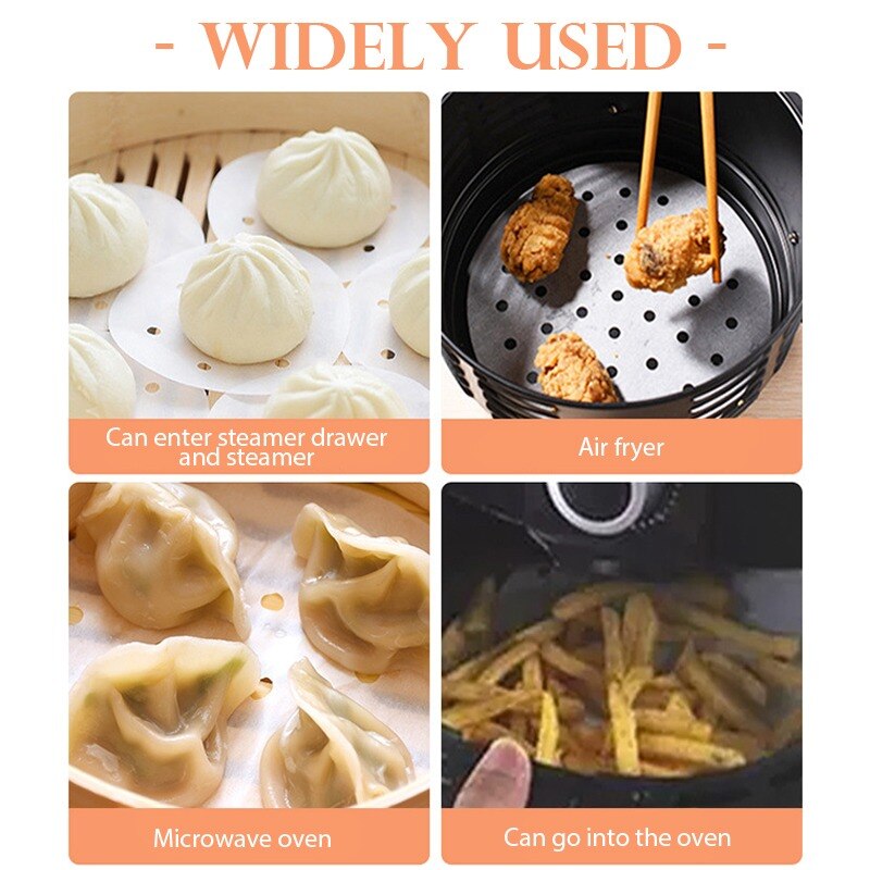 100Pc/Bag Air Fryer Steamer Liners Premium Perforated Wood Pulp Papers Non-Stick Steaming Basket Mat Baking Utensils For Kitchen