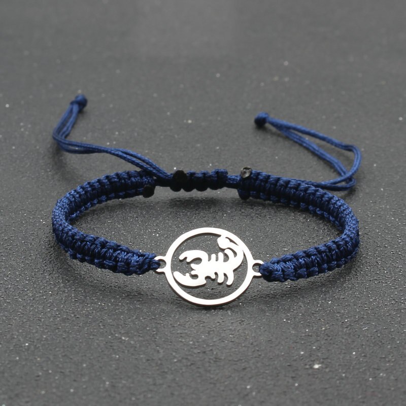 Pulsera de acero inoxidable para hombre, brazalete de escorpión, cadena de cuerda ajustable trenzada hecha a mano, de amistad: Navy Blue