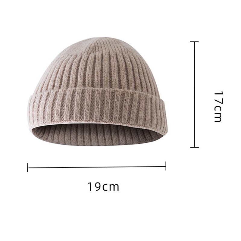 Gorrito de punto acanalado con puños para hombre y mujer, gorro corto cálido, informal, Color sólido, holgado, para invierno
