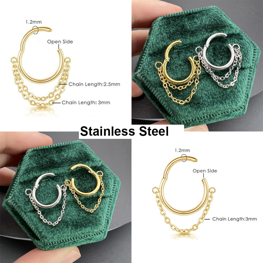 1Pc Roestvrij Staal Eenvoudige Septum Piercing Neus Ringen Vrouwen Oorringen Met Ketting Goud Kleur Tragus Toren Oor Piercing Sieraden
