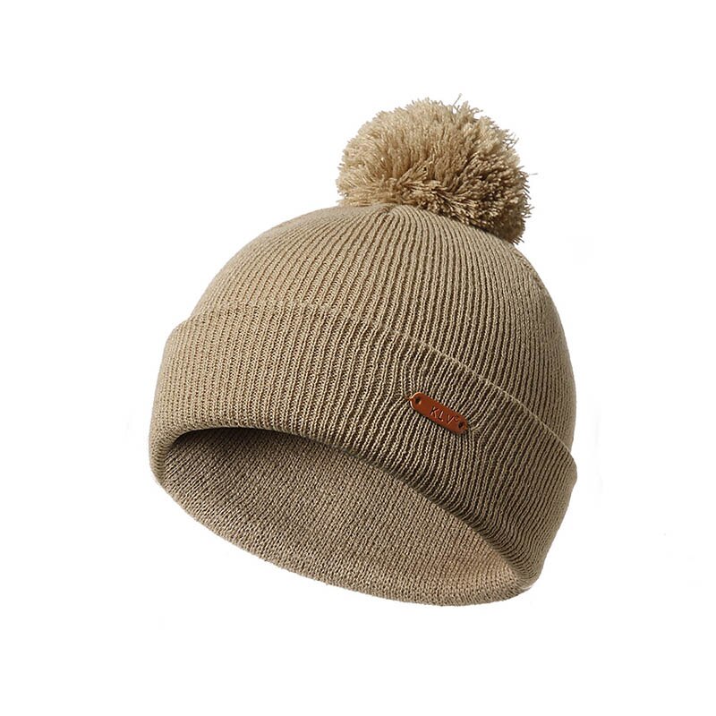 Vinter huer strikkede kvinder hatte pom poms kasketter ensfarvet herre hue varme tykke huer unisex efterår afslappede huer: Beige