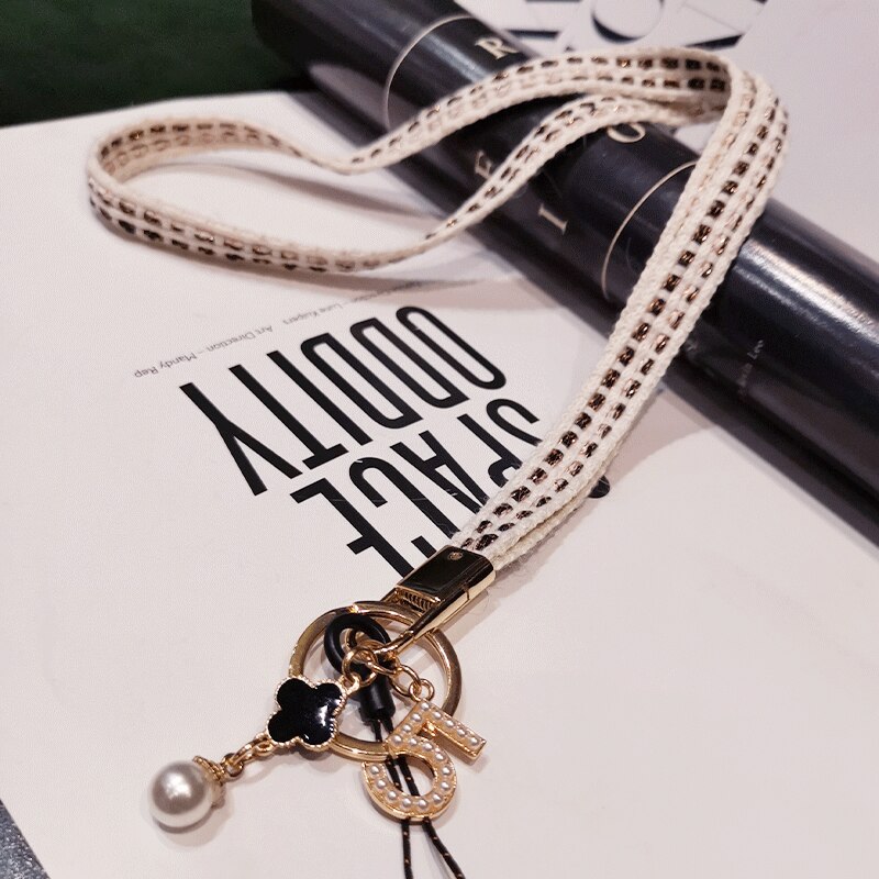 vier Blatt Klee Telefon Schlüsselband Gurt Für iphone huawei redmi samsung xiaomi praktisch Ich würde Karte Lange Hängen Seil Schnur: weiß