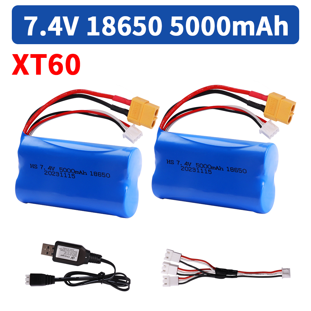 Batería Para Henglong 3818 3819 3838 3839 3889 3898 3899 3908 3918 3938 3939 1/16 7,4 5000 tanque RC V mAh batería de iones de litio con enchufe XT60: Negro