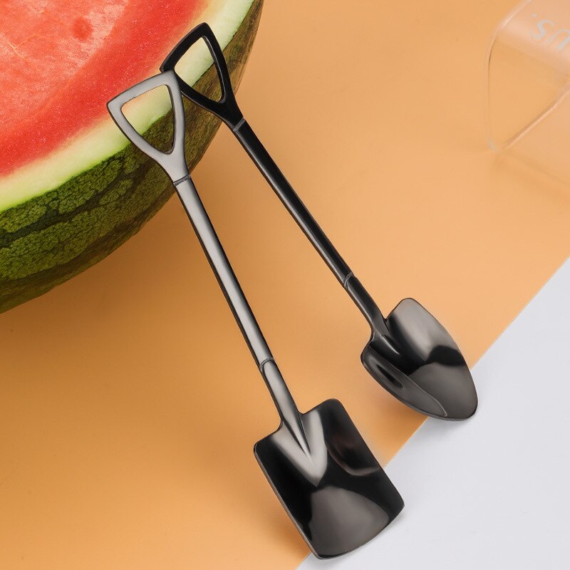 Retro Iron Shovel Stainless Steel Spoon Coffee Spoon Rice Fruit Mixing Icecream Disposable Spoon Tableware Cute Scoop Spoon Box
