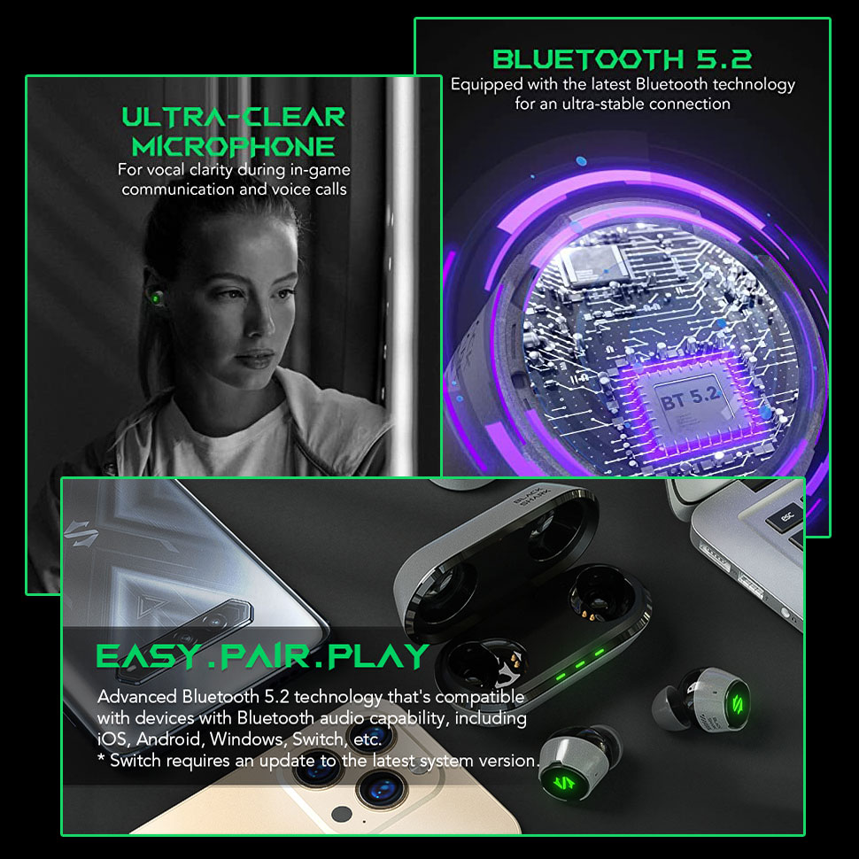 Black Shark-auriculares inalámbricos T4 para videojuegos, por Bluetooth 5,2, con sonido de de estudio, Lucifer T4