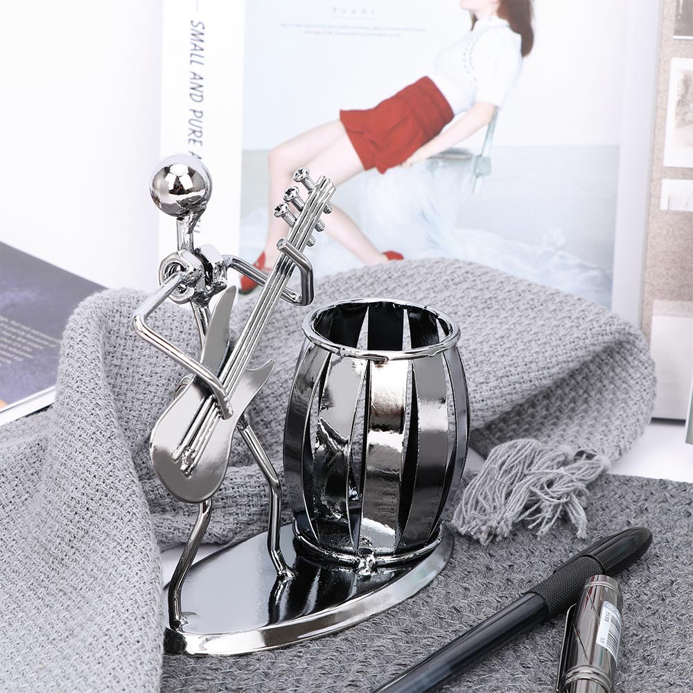 Novelty Instrument Guitar Pen Holder Metal Desk Tidy Pencil Pot Organization School Supplies Office Accessories