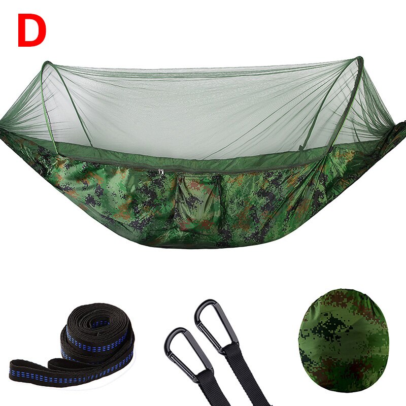 1pcs outdoor camping single double nylon automatic quick-opening hammock with mosquito net S7B0984: D / 290X140CM