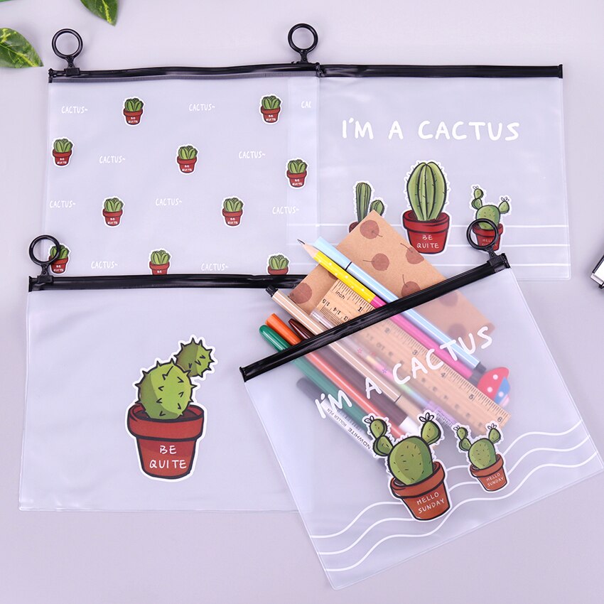 Cactus PVC Waterproof Pencil Cases Transparent Stationery A5 File Folder Storage Office School Supplies Pencil Bags for Girls