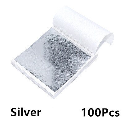 9X9Cm 100 Vel Art Craft Imitatie Gold Sliver Folie Papers Kleurrijke Bladgoud Vellen Vergulden Diy Craft decor Vergulden Decoratie: Silver 100Pcs