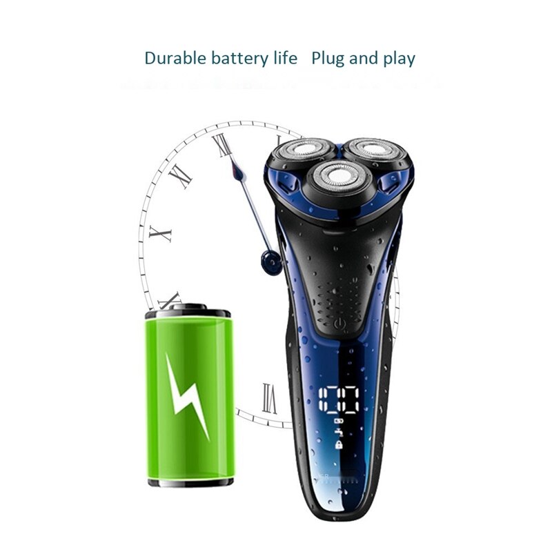 VGR V-306 Elektrische Rasierer 3 Cutter Kopf rotierend Cutter Rasieren LCD Anzeige USB Aufladbare Waschen Haar Trimmer Männer