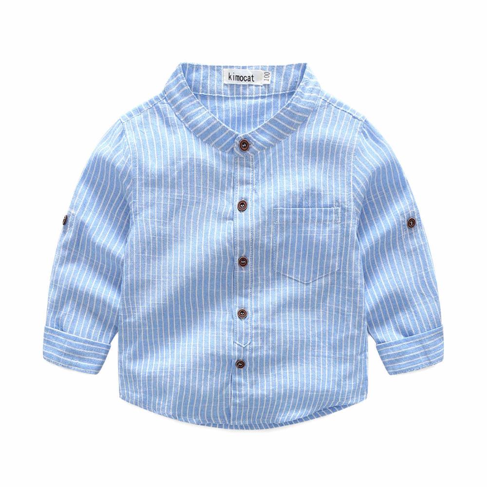 Kimocat Baby Boy Girl Shirt Long Sleeve Spring Autumn Gentleman Striped Cotton Chinese-style Collar Boy's Shirt Children Blusas: Yellow / 4